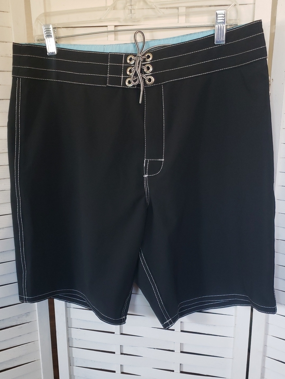 Birdwell Men's Black Swim Trunks with Lace-Up Waist 34